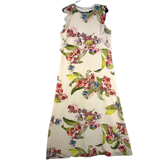Eclipse Dresses & Skirts - Eclipse Maxi Dress Size Medium Ivory Floral Ruffle Sleeve Sheath A Line Chiffon